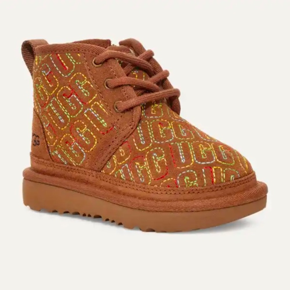 UGG kids toddler Neumel II Graphic Stitch brown Ankle boot Size 8